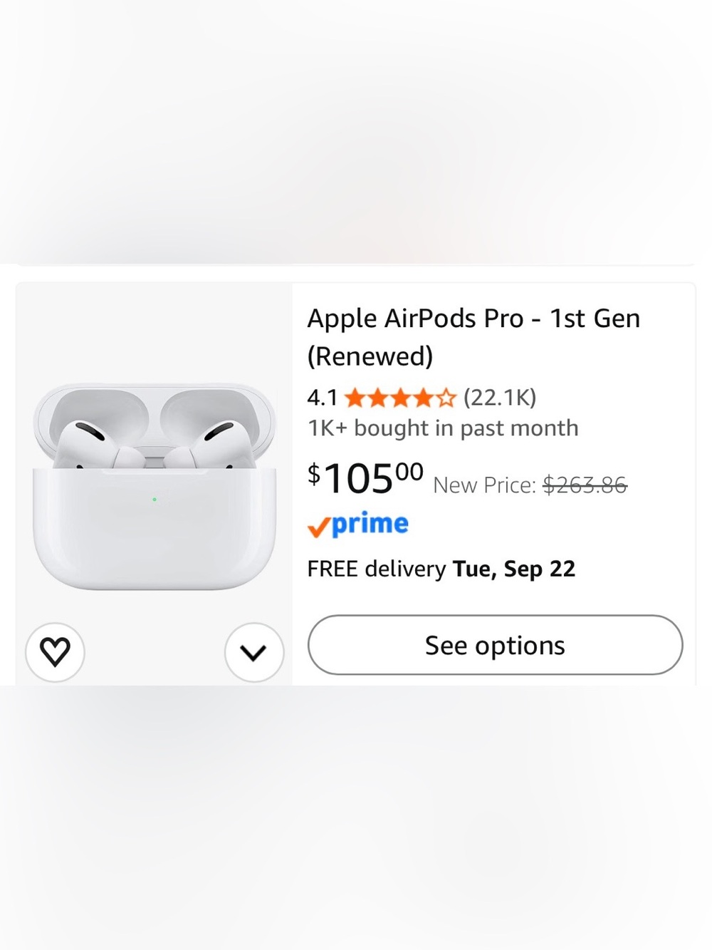 Apple AirPods Pro 1st Gen Earbuds in White with Charging Case
